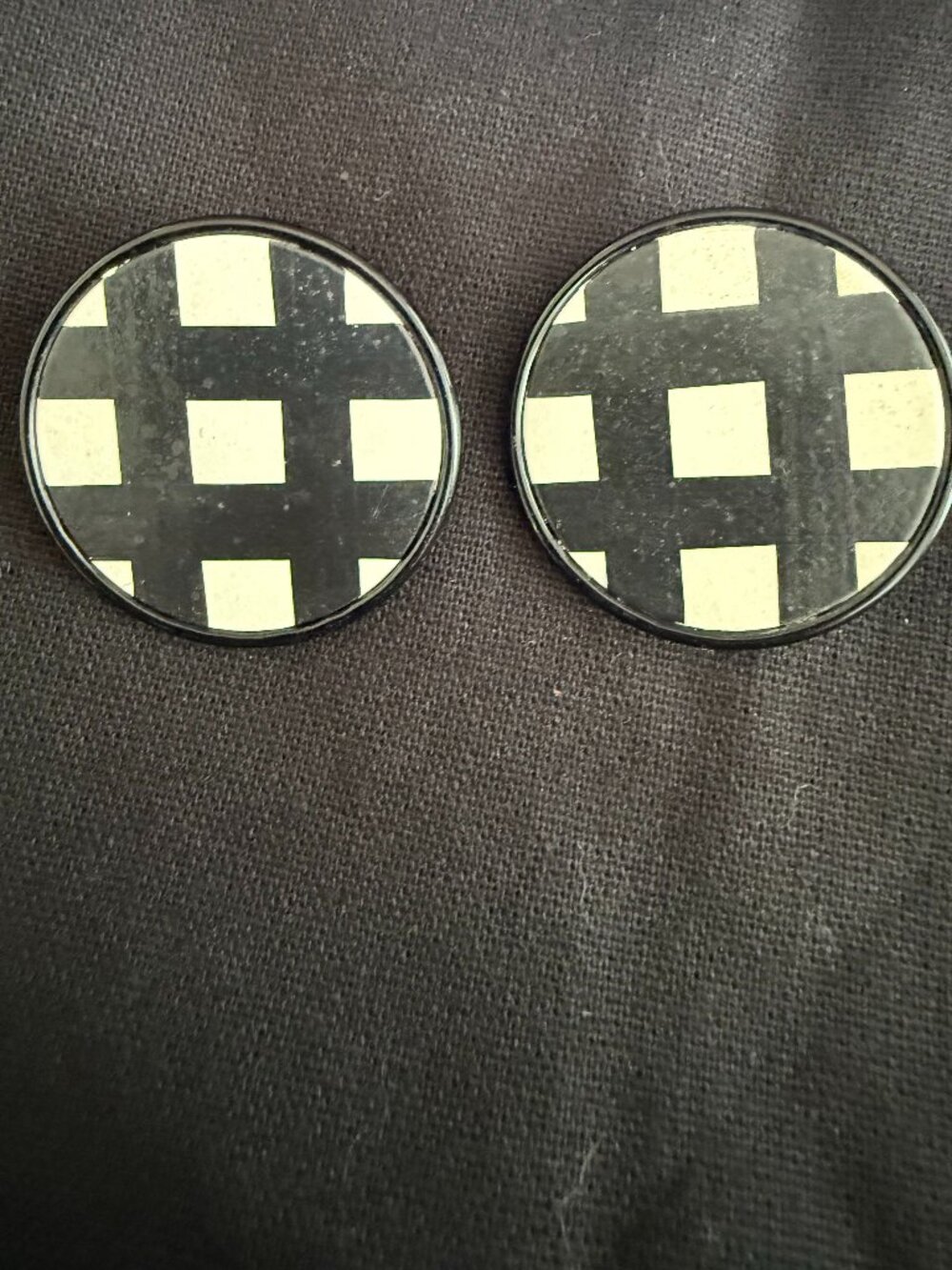 Black White Geometric Pattern Round Stud‎ Earrings Butterfly Closure